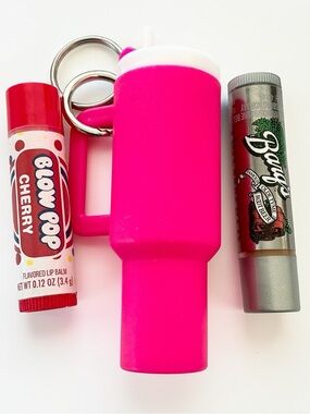 🆕 3D Tumbler Keychain with Barq’s Root Beer and Cherry Blow Pop Lip Balm